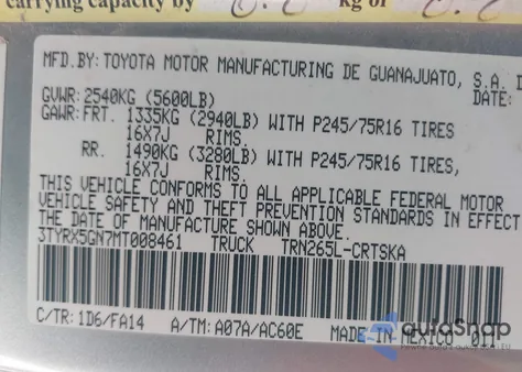 2021 Toyota Tacoma Sr из США, поврежденный, VIN 3TYRX5GN7MT008461